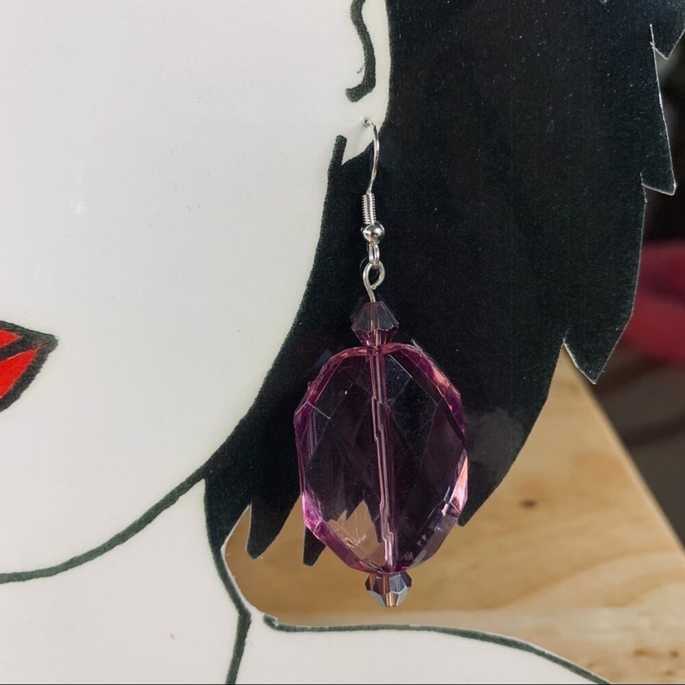 New Hand crafted Purple drop earrings. Silver plated hoops‎ handmade